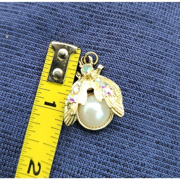 Vintage Gold Tone Bumblebee LadyBug Insect Iridescent Rhinestones Pendant Charm - Picture 4 of 4